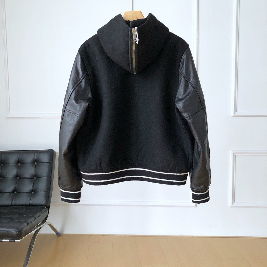 Givenchy Men's Fall/Winter Black Logo Printed Single Breasted Hooded Aviator Jacket #72996