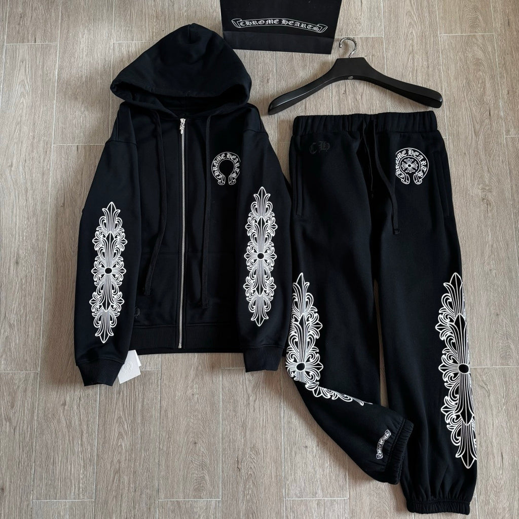 Chrome Hearts Side Floral Leg Pattern Hooded Sweatshirt Pants #375724