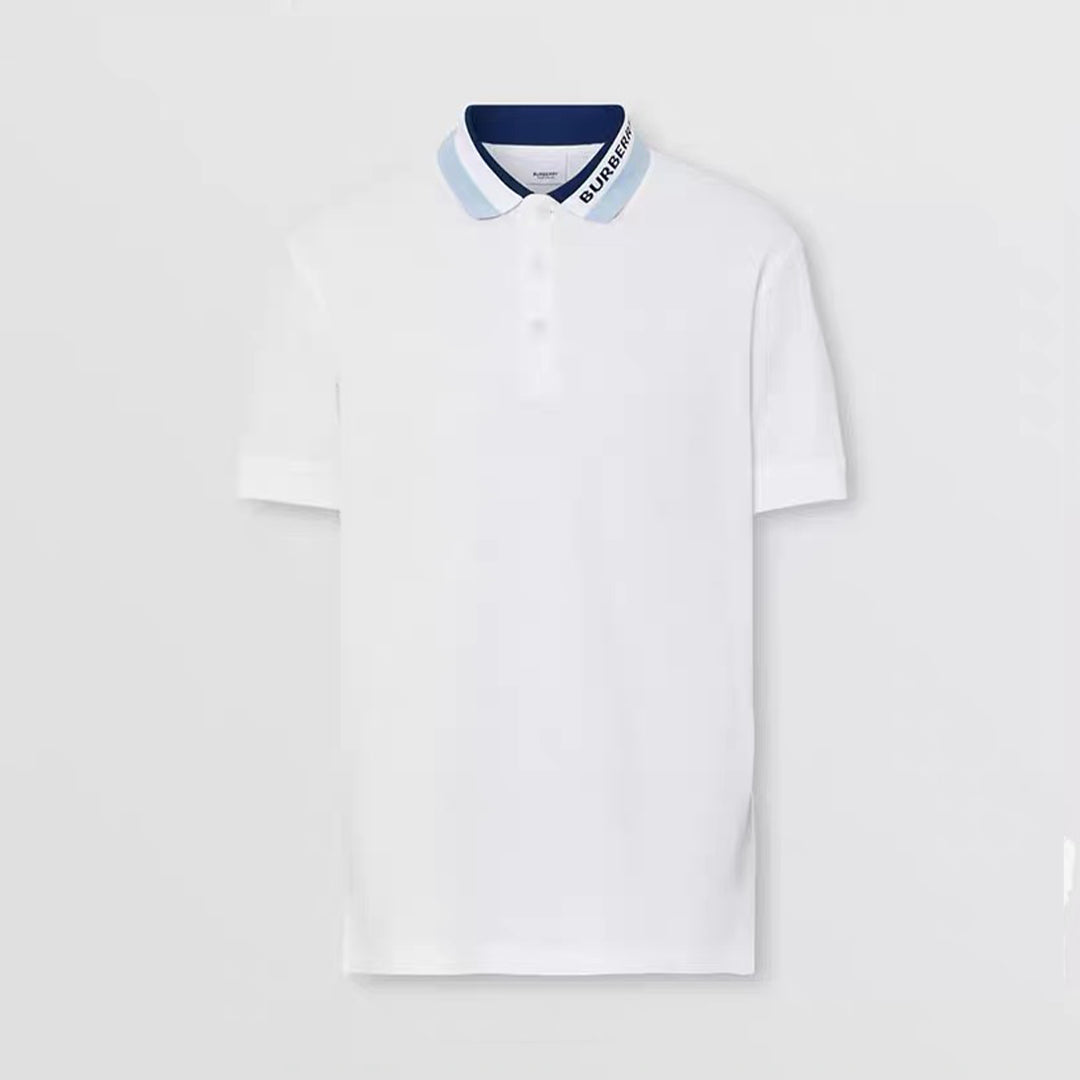 Burberry Men's Summer Solid Logo Colorblocking Lapel Cotton Straight Short Sleeve Polo Shirt #99963