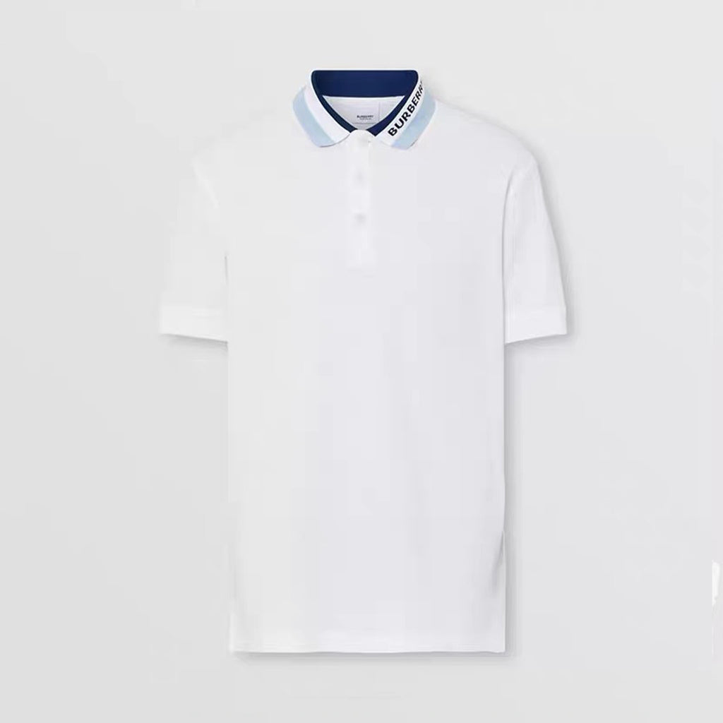 Burberry Men's Summer Solid Logo Colorblocking Lapel Cotton Straight Short Sleeve Polo Shirt #99963