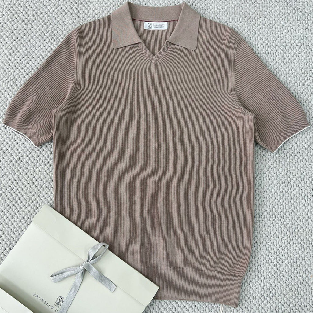 Brunello Cucinelli Men's Business Casual Spring Summer Cotton British Ribbed Knit Polo Shirt Fashion Trend Casual Comfort Lapel T-Shirt Ngvp #1347