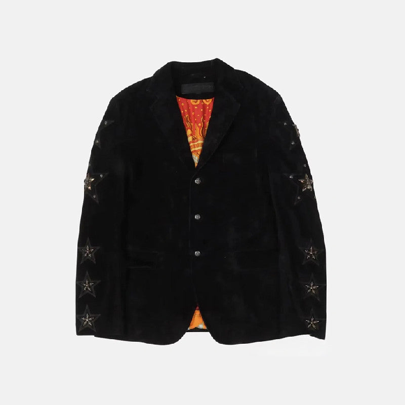 Chrome Hearts Men's Women's Spring and Autumn Fashion Temperament Trend Suede Suit Black Pentagram Casual Jacket Ngvp #7936