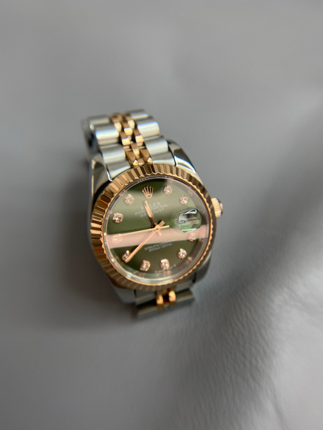Rolex Women's Log-type Series Automatic Mechanical Movement Water-resistant Diamond-encrusted Green Dial Stainless Steel Bracelet 28mm Watch #77754