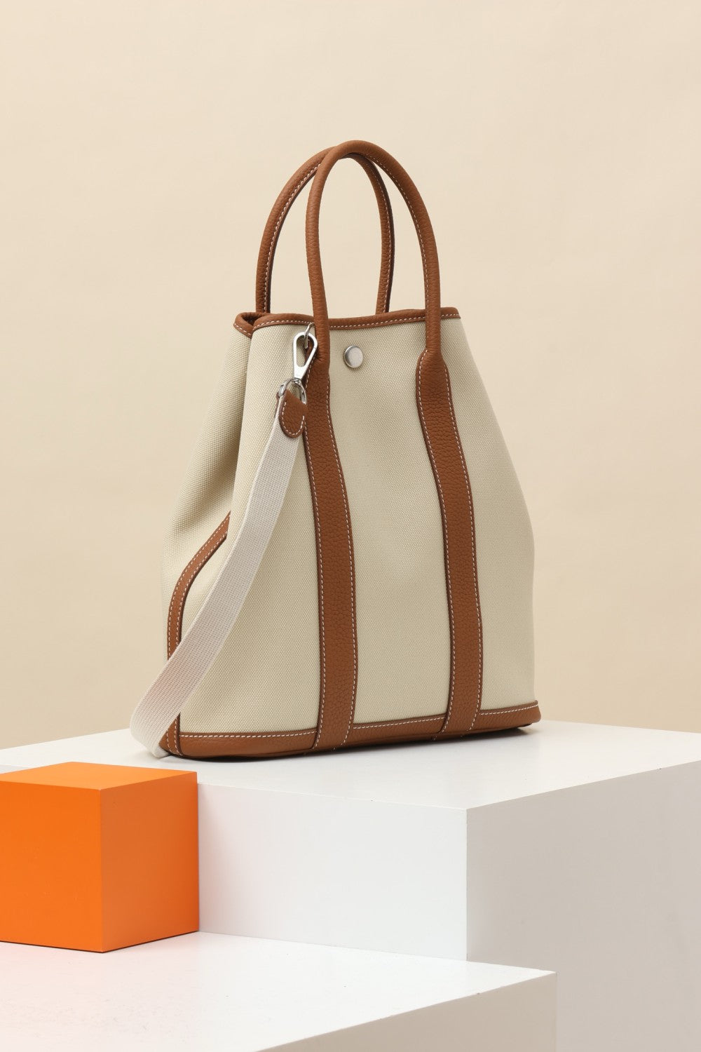 Hermes Men's And Women's Fashion Classic Color Blocked Silver Buckle Canvas Tote Bag Shoulder Bag Crossbody Bags H080141CKAA #78948