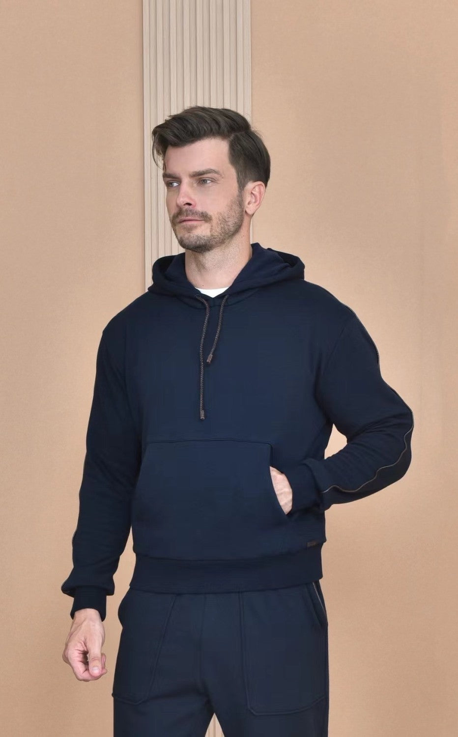 Loro Piana Men's Autumn And Winter Solid Color Hooded Long Sleeve Sweatshirt Casual Lace-Up Pants Set Ngvp #9216