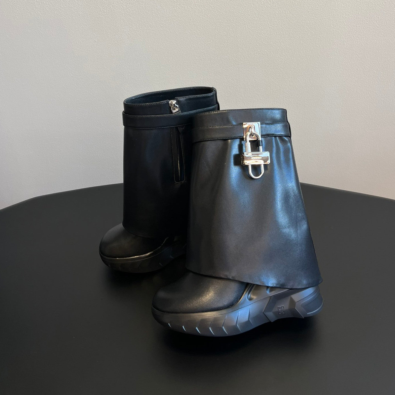 Givenchy Women's Fall/winter Fashion Classic Solid Color Round Toe Calfskin Mid Calf Boots With Thick Soles And Grain Leather Texture Shoes #79256