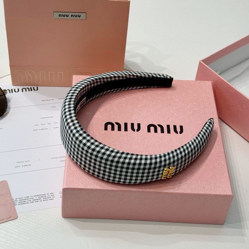 MiuMiu Women's Black and White Checkered Printed Hair Bands Headbands Hair Bands Hair Clips Jewelry #75549