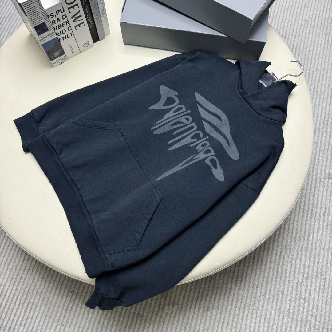 Balenciaga Men's Spring 3B LIQUIFIED Loose High Street Cotton Logo Print Hooded Sweatshirt #74929