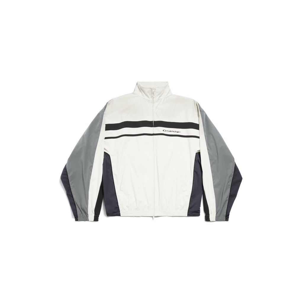 Balenciaga Men's Faded Black 50/50 Tracksuit Jacket Spring/Fall Zipper Long-Sleeve Outerwear Casual Patchwork Stretch Relaxed-Fit Sweatpants #81565
