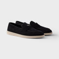Prada Men's And Women's Spring/Summer Solid Color Fashionable Casual Round Toe Slip On Loafers In Cow Suede With Triangular Logo Shoes #78267