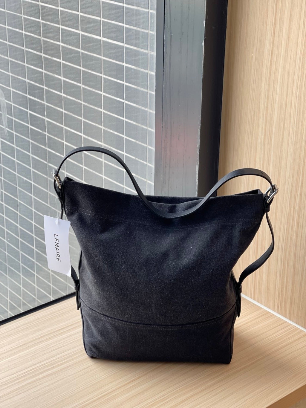 Lemaire Women's Canvas Adjustable Shoulder Strap Tote Bag Fashion Trend High Street Cowboy Splicing Large Capacity Handbag Shoulder Bag Ngvp #2432