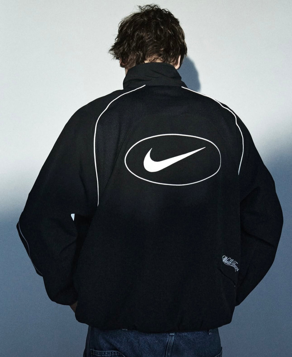 Supreme x Nike Men's Fashionable Cuff Embroidery Zipper Fitted Long-Sleeved Solid Color Sports Jacket Casual Striped Elastic Loose Sports Pants #81521