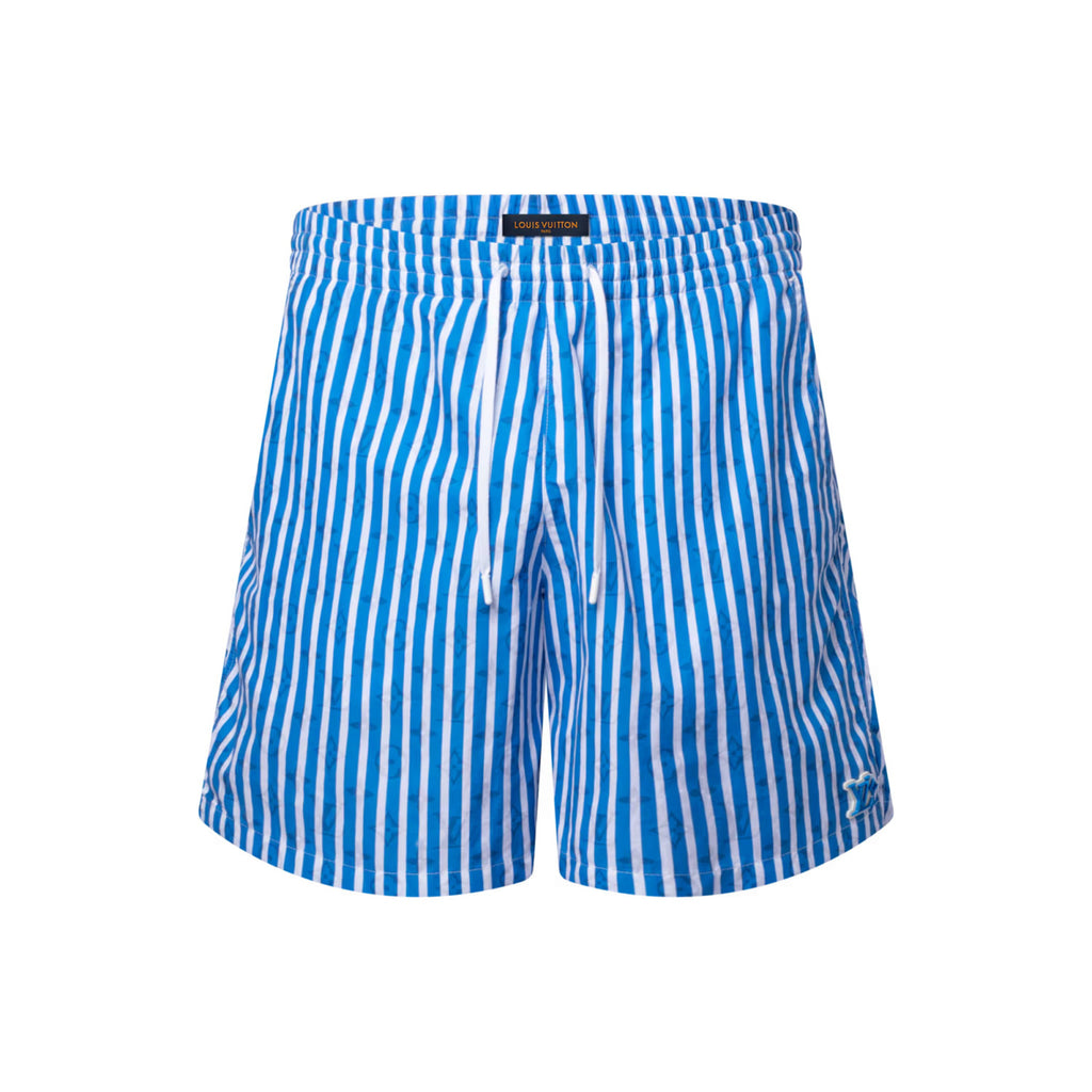 Louis Vuitton Men's Summer Solid Colour Striped Print Casual Drawstring Beach Shorts #77411