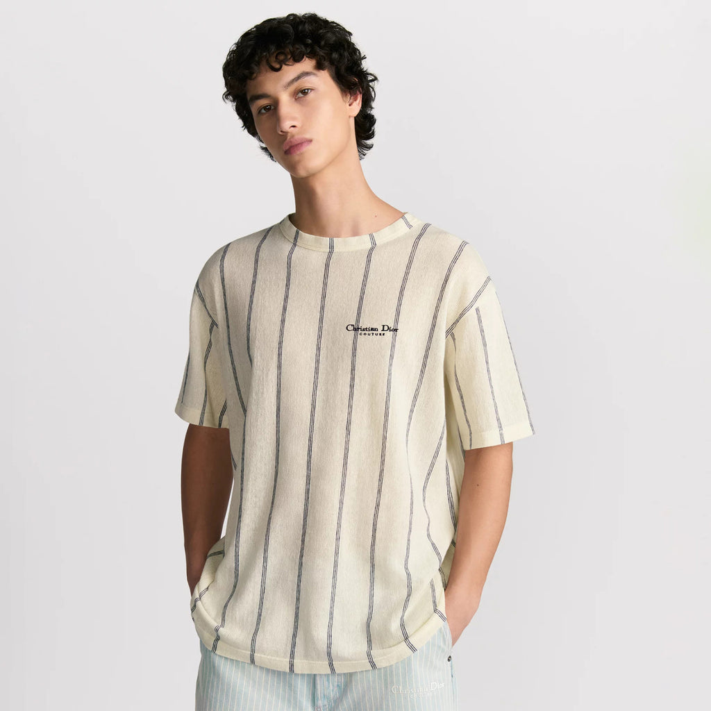 Dior Men's Summer Embroidered Solid Color Striped Loose-Fit Christian Dior Couture Short-Sleeved T-Shirt #81352