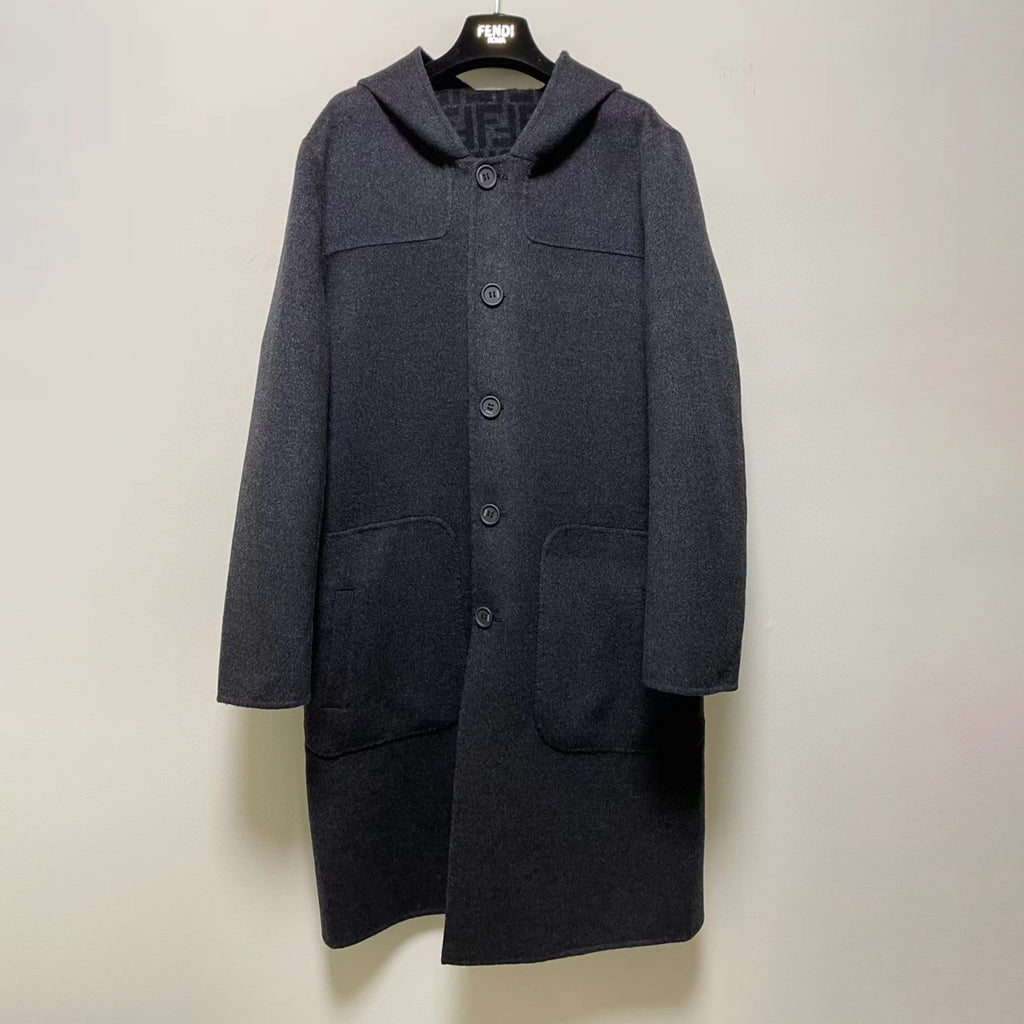 FENDI Woolen Double-Sided Hooded Full-Printed Coat Jacket  #3715