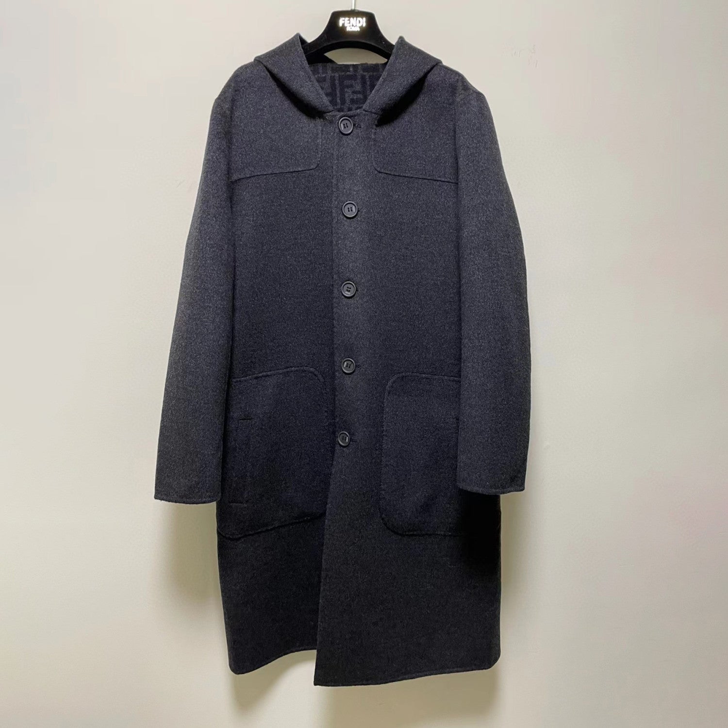 FENDI Woolen Double-Sided Hooded Full-Printed Coat Jacket  #3715