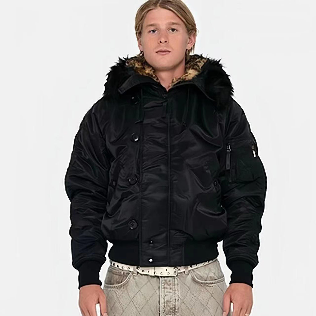 Stussy Men's And Women's Fall And Winter Fashion Leopard Lining Hooded Fur Collar Short Jacket Thickened Coat Ngvp #7654
