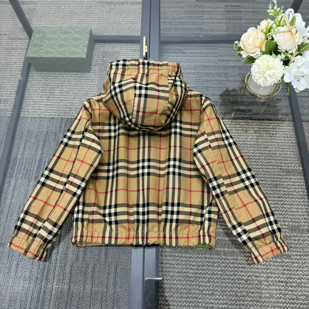 Burberry Kid's Spring Autumn Check Reversible High Street Single Breasted Hooded Long Sleeve Fitted Jacket #31356