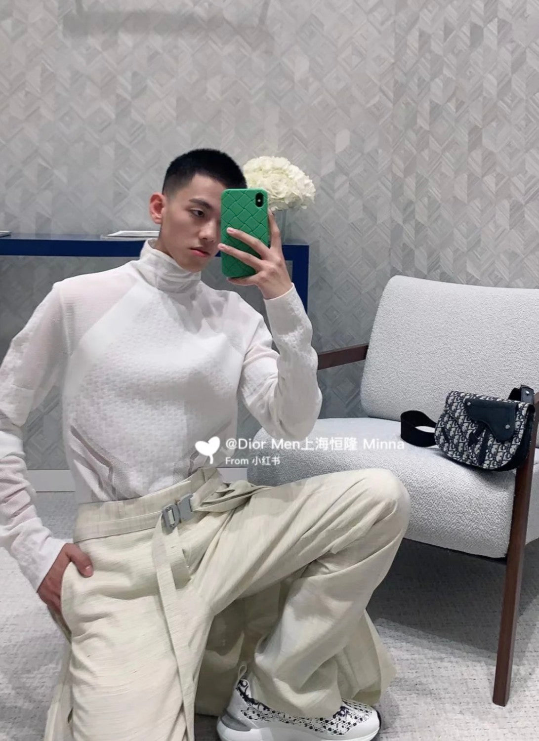 Dior Men's And Women's White Wool Single-breasted Blazer Top Jacket Pleated Bustier Skirt Pants Three-piece Set Suit #73599