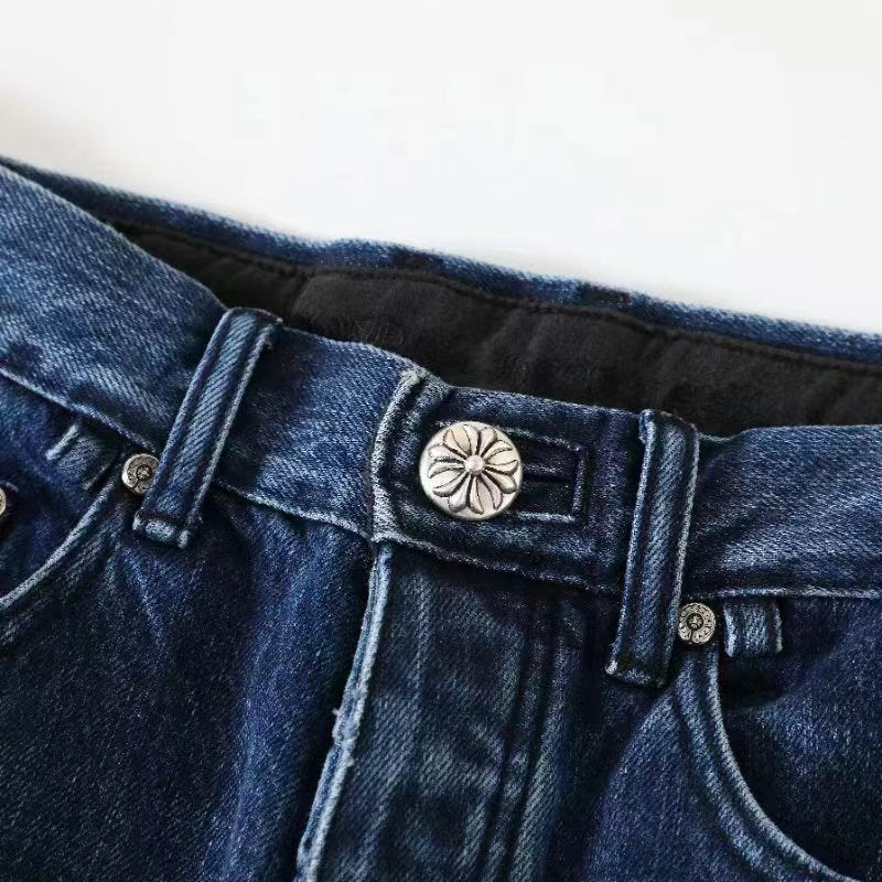 Chrome Hearts Men's and Women's Spring and Fall Cross Calfskin Labeled Blue Jeans Pants #76119