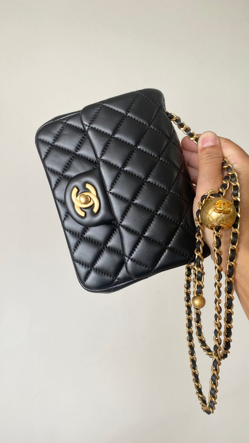 Chanel Women's Adjustable Shoulder Strap Diamond Pattern Gold Buckle Chain Gold Ball Solid Color Leather Crossbody Shoulder Bag Bags #76352
