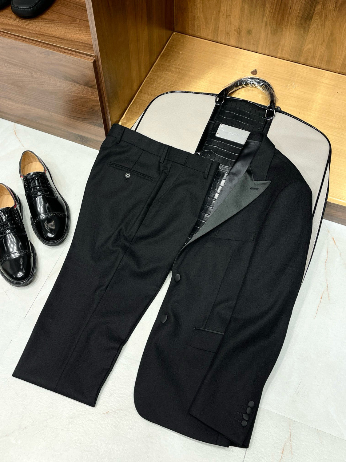 Ermenegildo Zegna  Men's Spring And Fall Black Silk Satin Wool Suit Two-piece High-end Pants High Luxury Suit Jacket Ngvp #7681