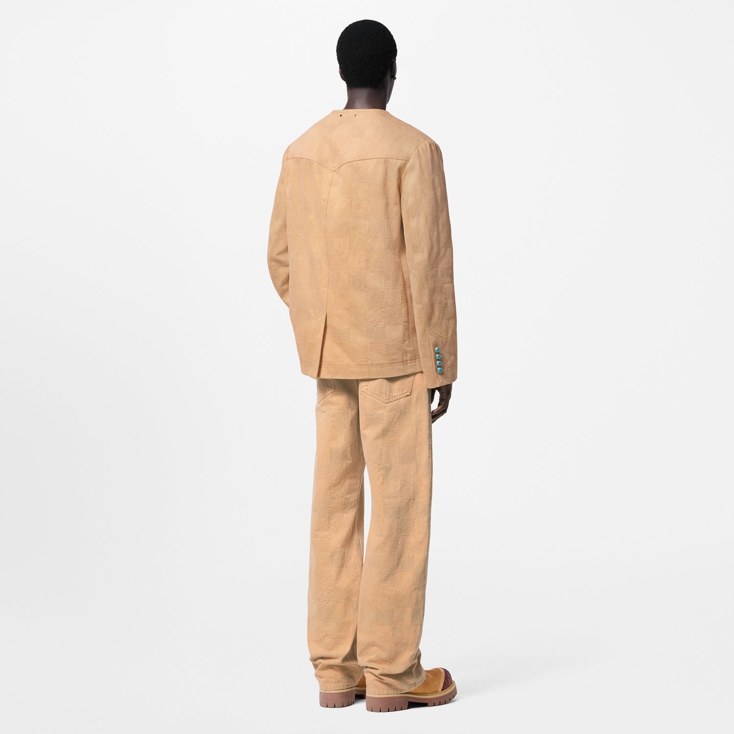 Louis Vuitton Men's Spring And Autumn Damier Collarless Cotton Lettered Jacquard Workwear Jacket Casual Solid Color Work Pants #71922
