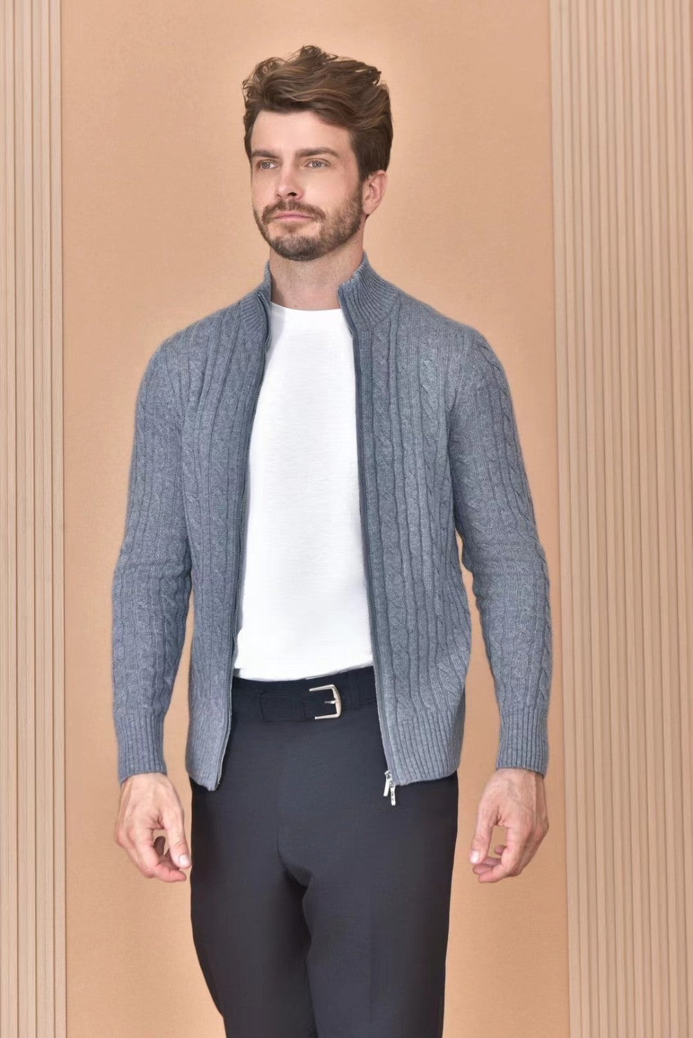 Loro Piana Men's Autumn And Winter Solid Color Zipper Half High Neck Knit Sweater Long Sleeve Jacket Ngvp #9392