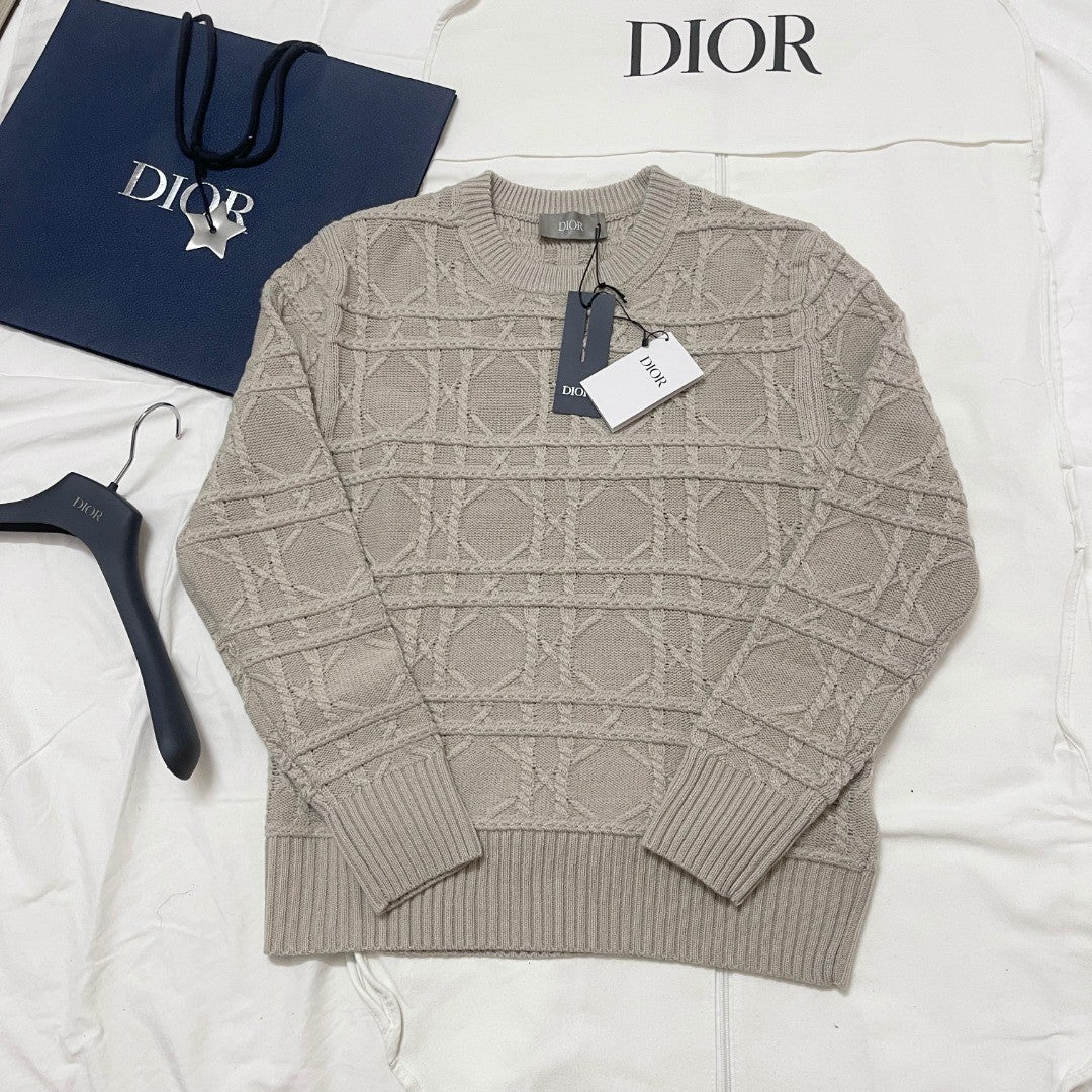 Dior Men's Spring and Autumn Solid Color Printed Ribbed Crew Neck Knit Sweater #75185