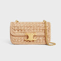Celine TRIOMPHE Women's Monogrammed Gold Buckle Raffia Woven Solid Color Crossbody Shoulder Bag Bags #76673