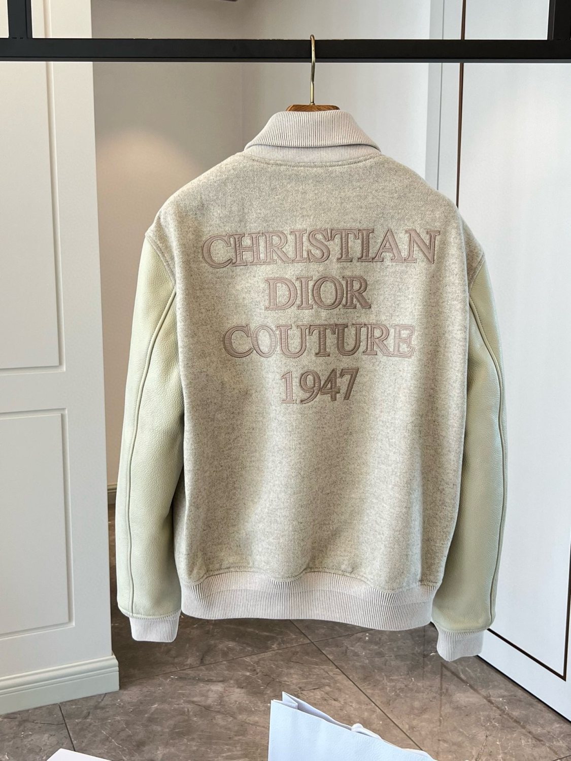 Dior Men's Spring and Autumn Beige Patchwork Logo Pattern Single Breasted Long Sleeve Jacket #73288