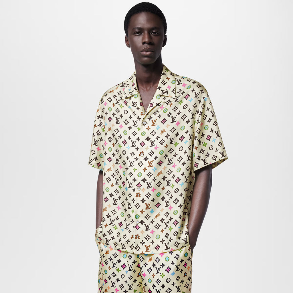 Louis Vuitton x Tyler MONOGRAM Printed Single-Breasted Mulberry Silk Loose Solid Color Summer Short Sleeve Shirt #71978