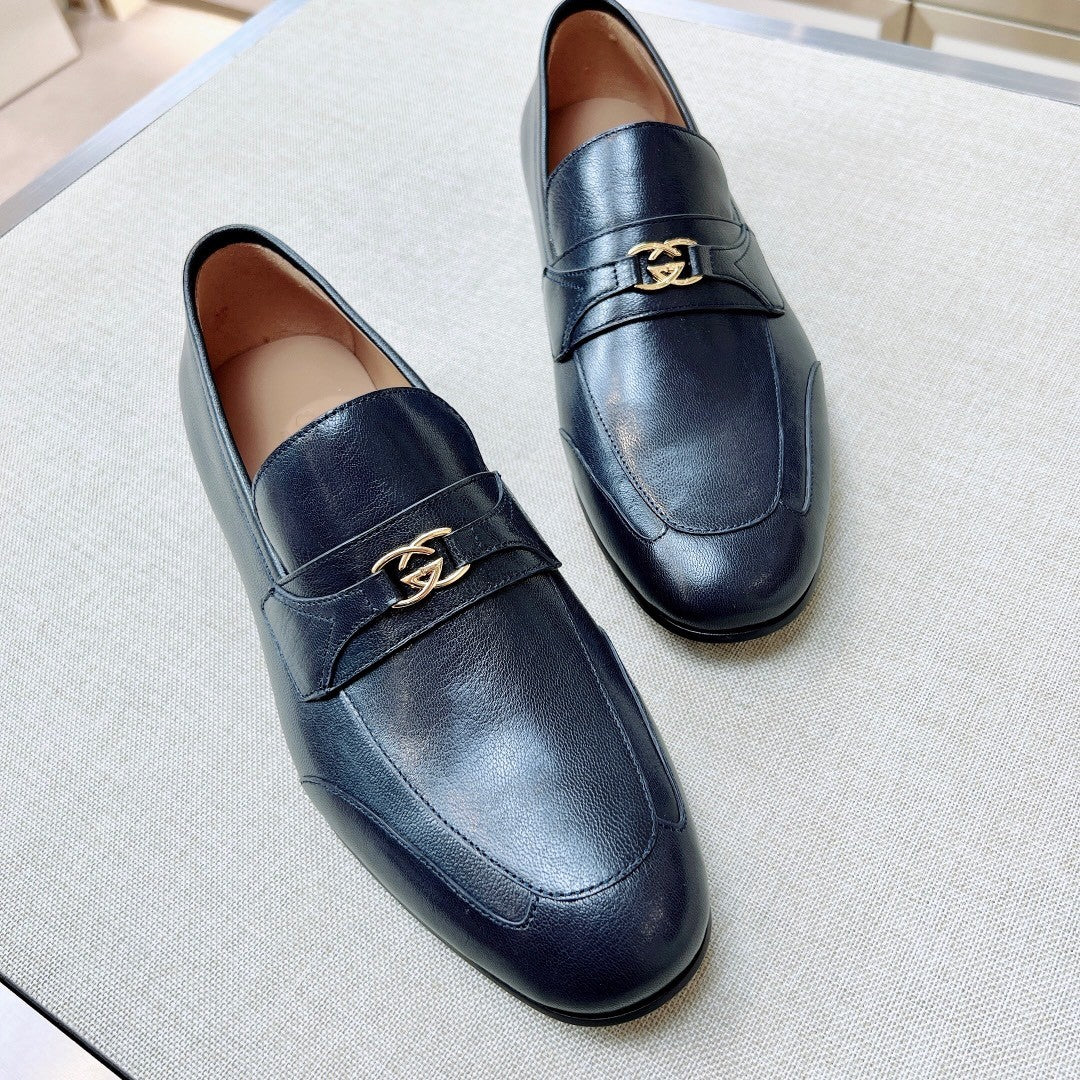 Gucci Men's & Women's Spring/Fall Fashion Casual Solid-Color Round-Toe Slip-On Leather Loafers Shoes #78667