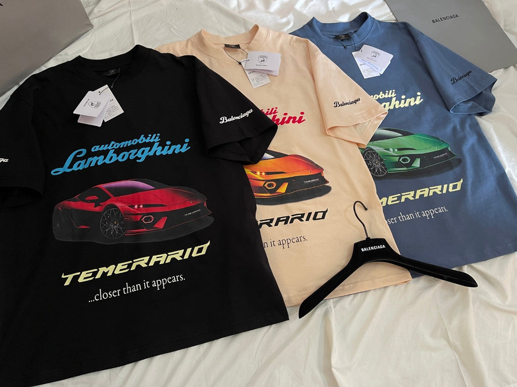 Balenciaga x Lamborghini Men's And Women's Summer Car Printing Round Neck Cotton Short Sleeve T-Shirt #71838