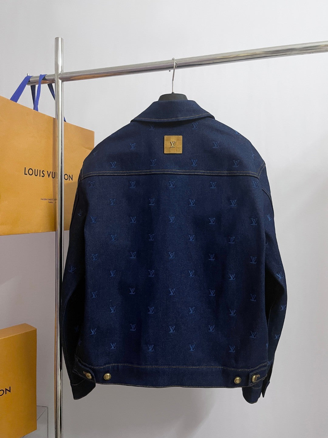 Louis Vuitton Men's Spring And Autumn Logo Embroidery Color Line Single Breasted Denim Long Sleeved Jacket Jeans Pants Set Suit #75393