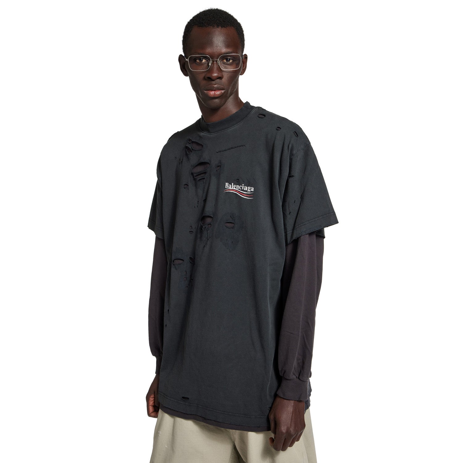 Balenciaga Men's Spring Summer Political Campaign Layered Black Vintage Plain Knit Long Sleeve T-Shirt #75967