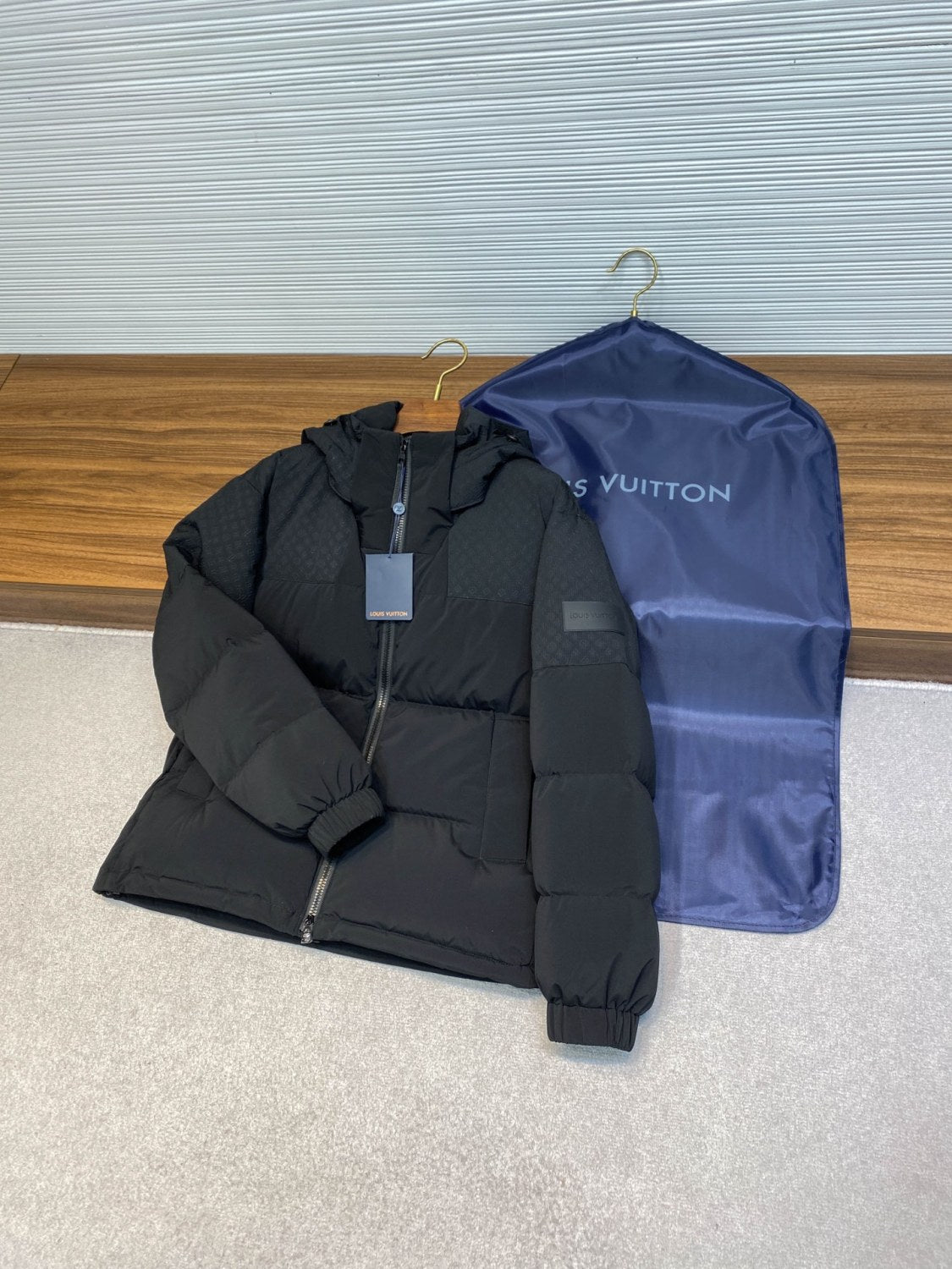 Louis Vuitton Men's Autumn and Winter Solid Color Logo Embossed Hooded Zipper Long Sleeve Warm Puffer Down Jacket #74945