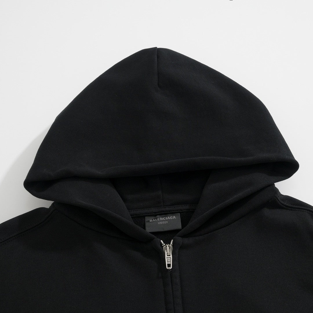 Balenciaga Men's And Women's Spring And Autumn Letter Print Logo Embroidered Knitted Fabric Hooded Zipper Sweatshirt  Jacket#77962