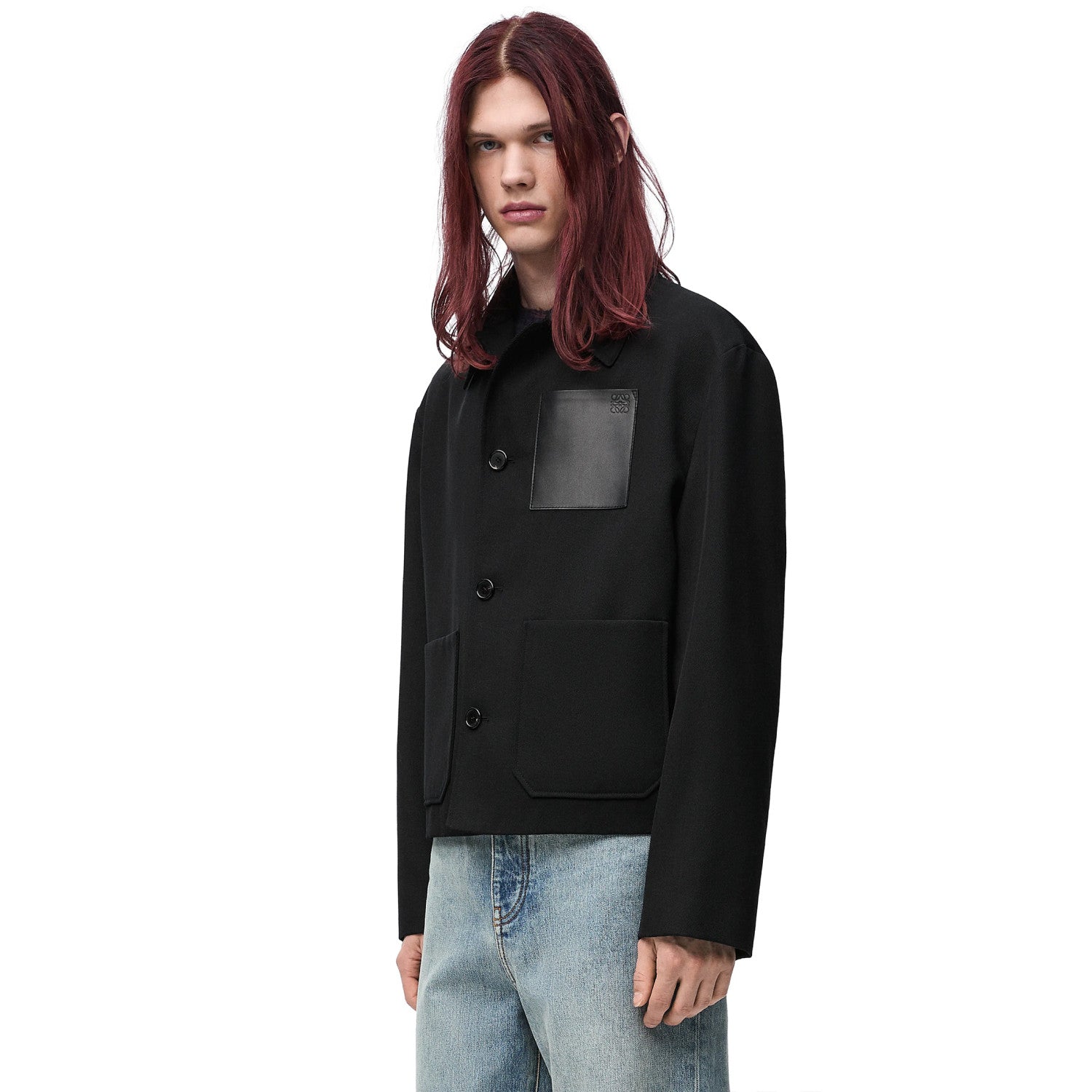 Loewe Men's Autumn And Winter Wool Work Jacket Solid Colour Pockets Loose Fit Lapel Single-breasted Fashion Casual Jacketï»? #71842