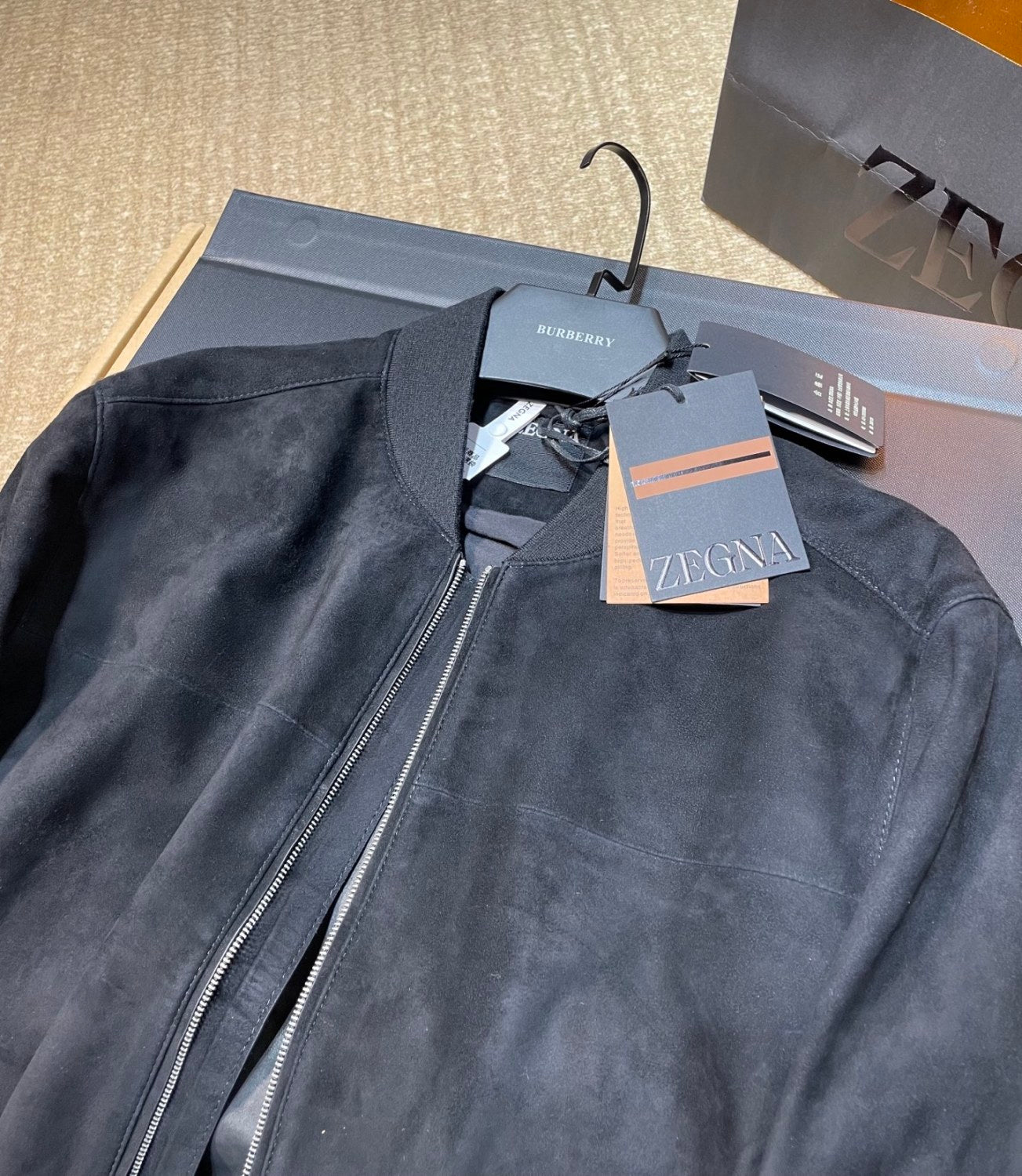 Ermenegildo Zegna Men's Secondskin Pilot Jacket Spring/Autumn Solid Color Baseball Collar Long Sleeve Zipper Leather Jacket Ngvp #2289