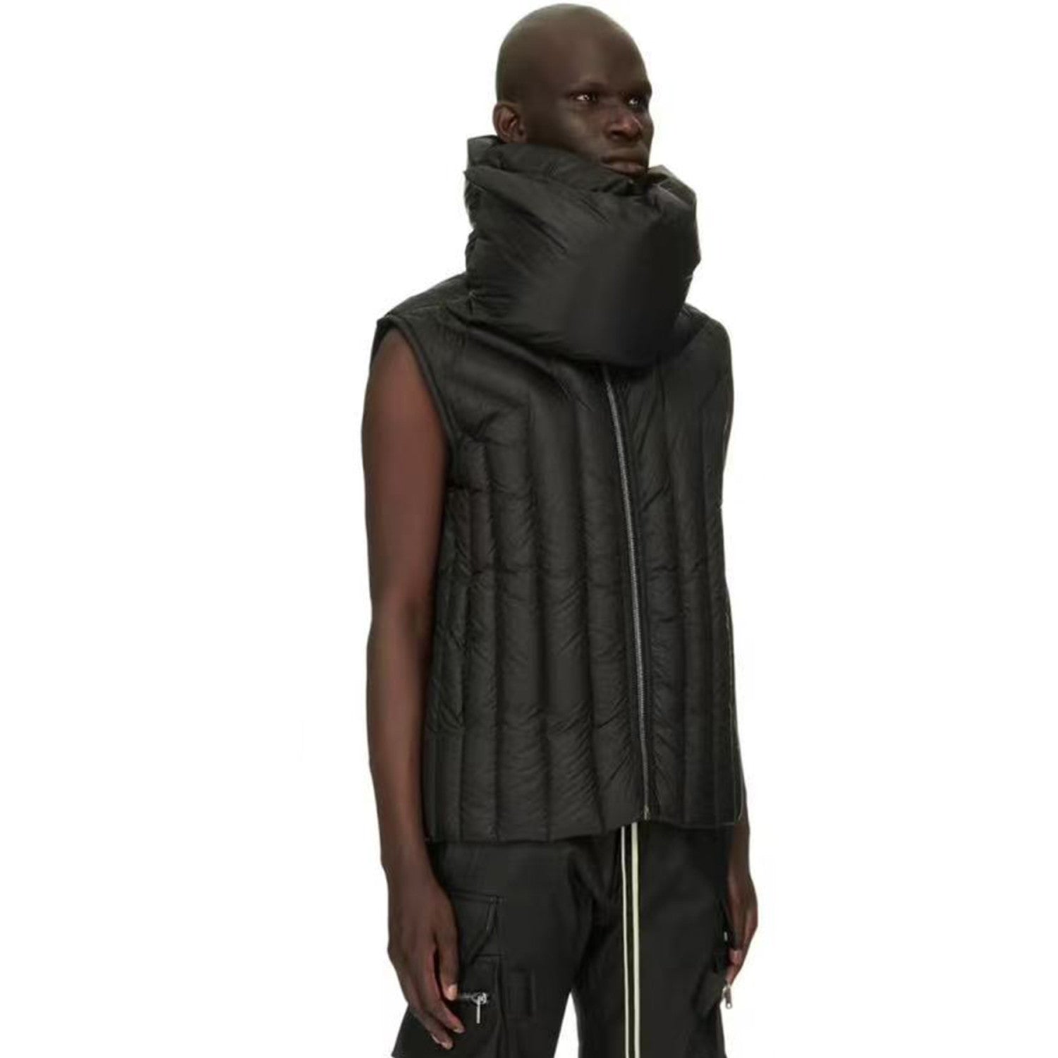 Rick Owens Men's And Women's Fall And Winter Quilted Design Down Jacket Bib Undershirt Jacket Zipper Black Trend Vest Jacket Ngvp #2612