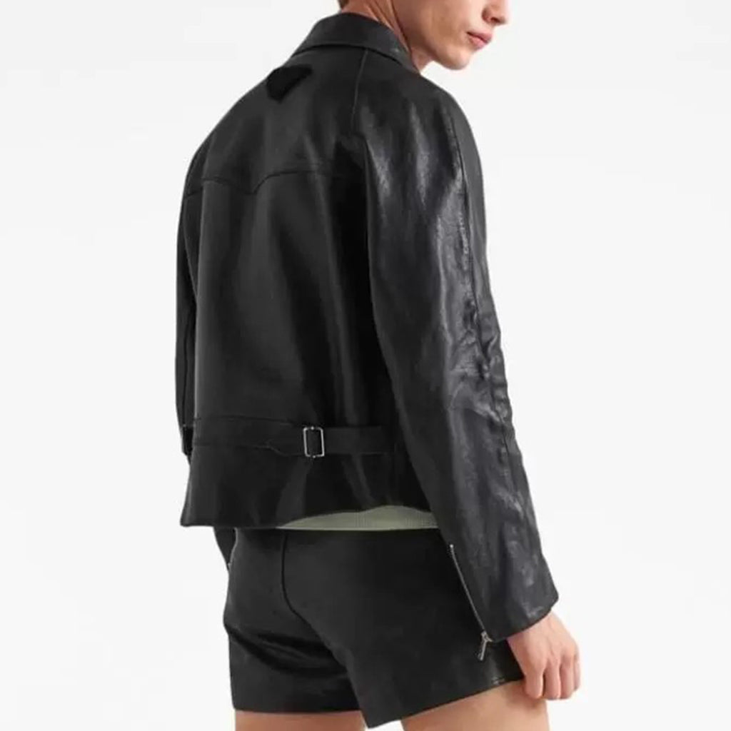Prada Men's autumn and winter slim fit fashionable cowhide jacket long sleeved lapel zippered jacket #71225