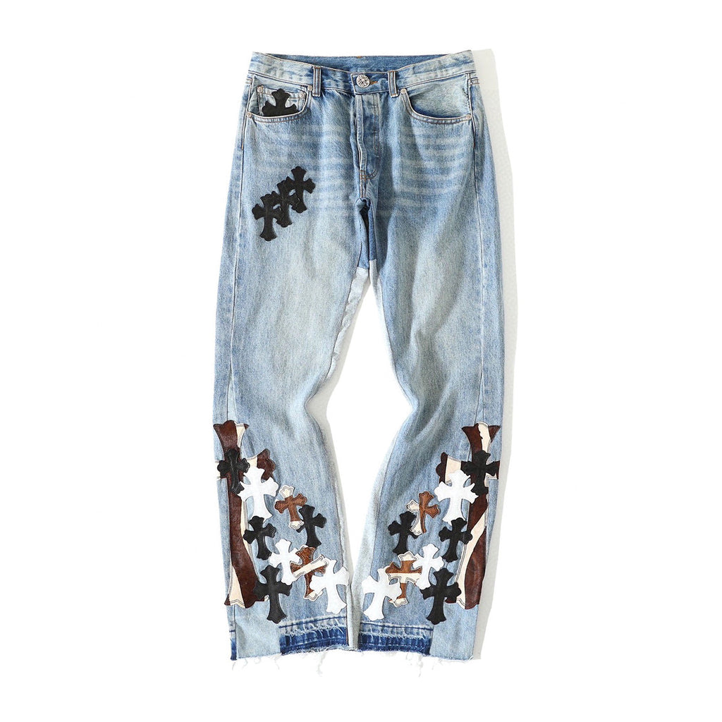 Chrome Hearts Light Blue Graffiti Jeans Pants #96564