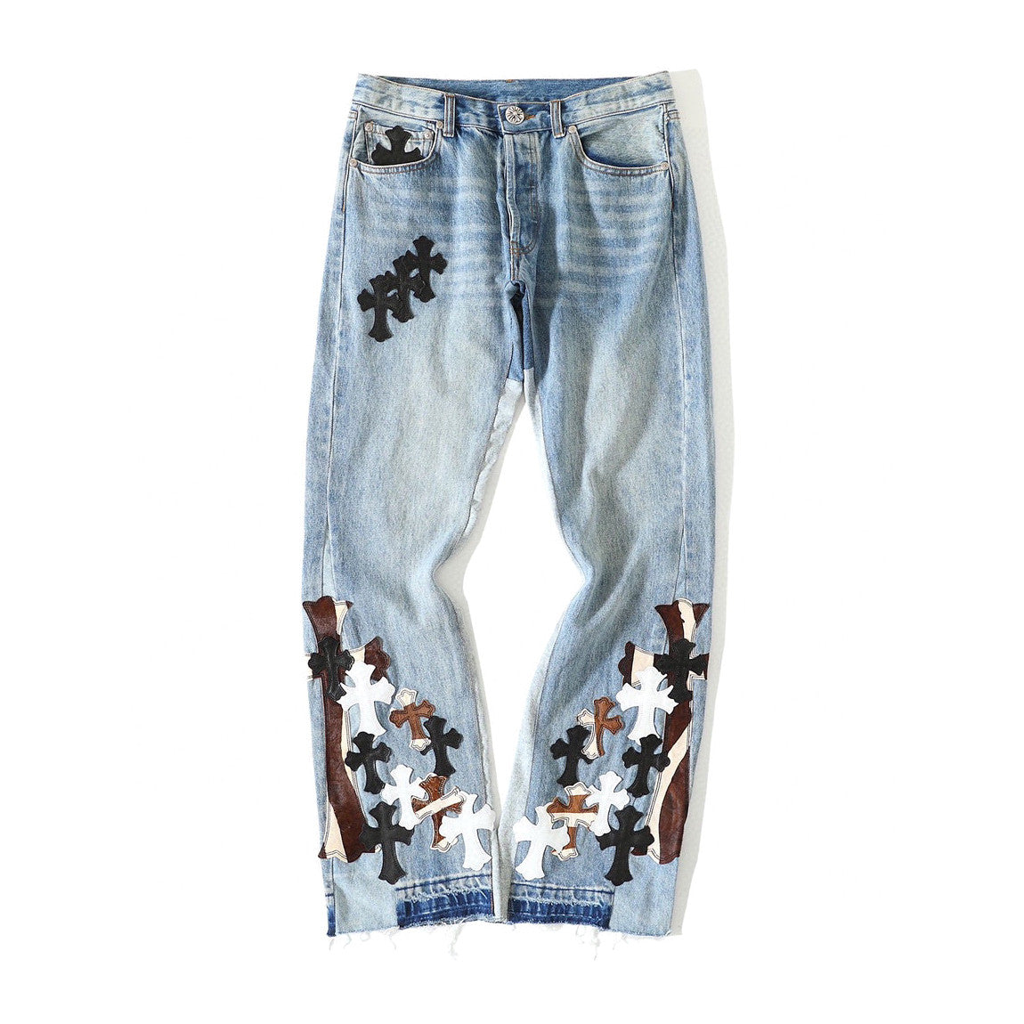 Chrome Hearts Light Blue Graffiti Jeans Pants #96564