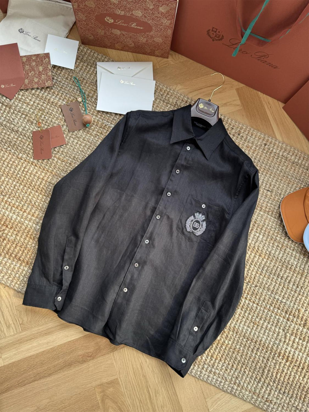 Dolce & Gabbana Men's Spring/Summer Solid Colour Embroidered Pattern Printed Single-Breasted Linen Fabric Long-Sleeved Shirt #77135