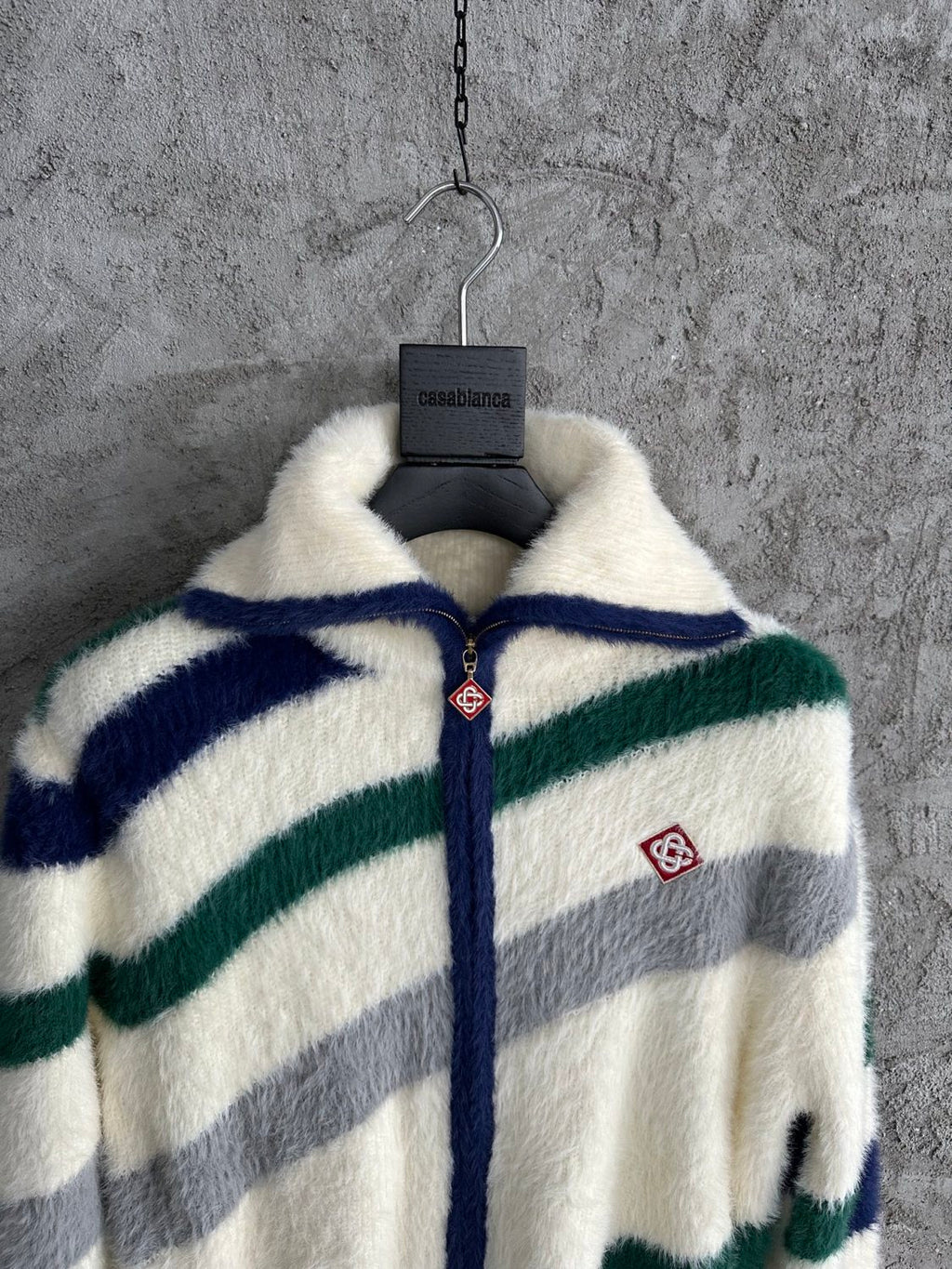 Casablanca Men's Fall and Winter Brushed Texture Slanted Stripe Pattern Long Sleeve Sweatshirt Zipper Jacket #72716