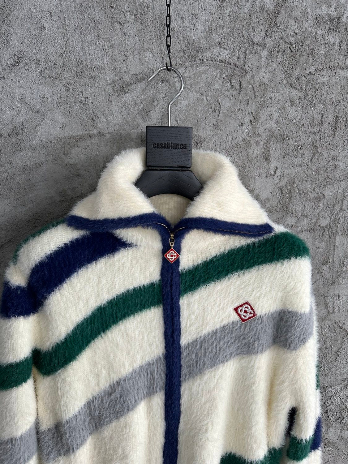 Casablanca Men's Fall and Winter Brushed Texture Slanted Stripe Pattern Long Sleeve Sweatshirt Zipper Jacket #72716