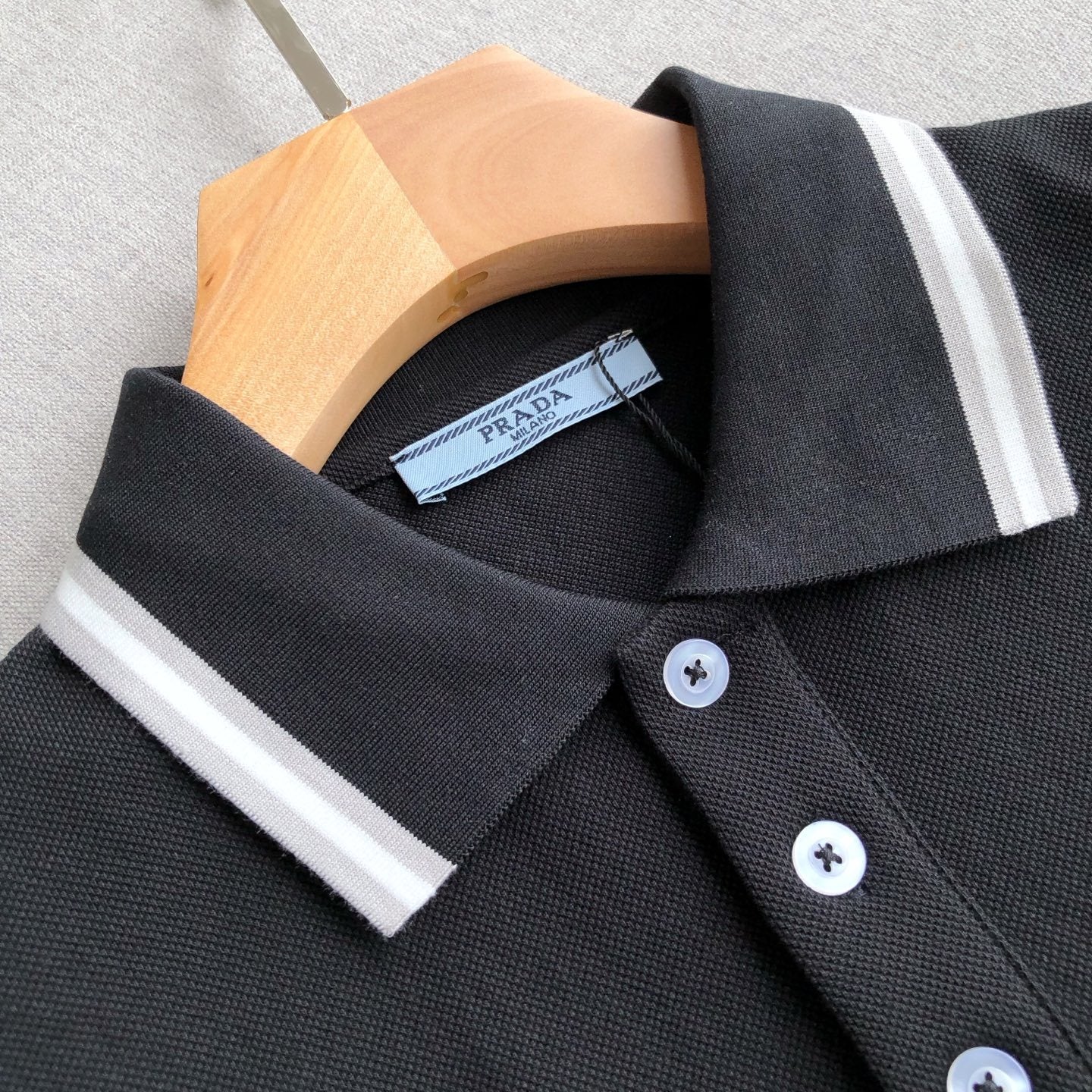 Prada Men's Summer Logo Colorblocked Lapel Cotton Short Sleeve Straight Polo Shirt #81275