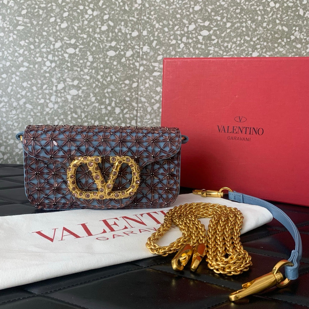 Valentino Imitation Crystal Decoration V Logo Signature Handbag #333601