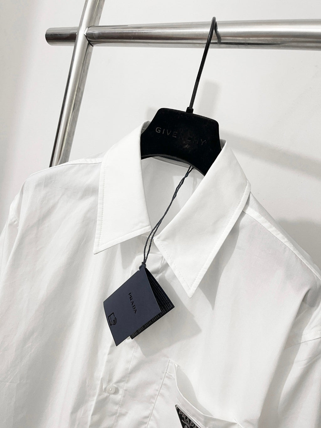 Prada Men's And Women's Spring/Fall Fashion Casual Solid Color Cotton Collared Single Button Long Sleeve Shirt #78891